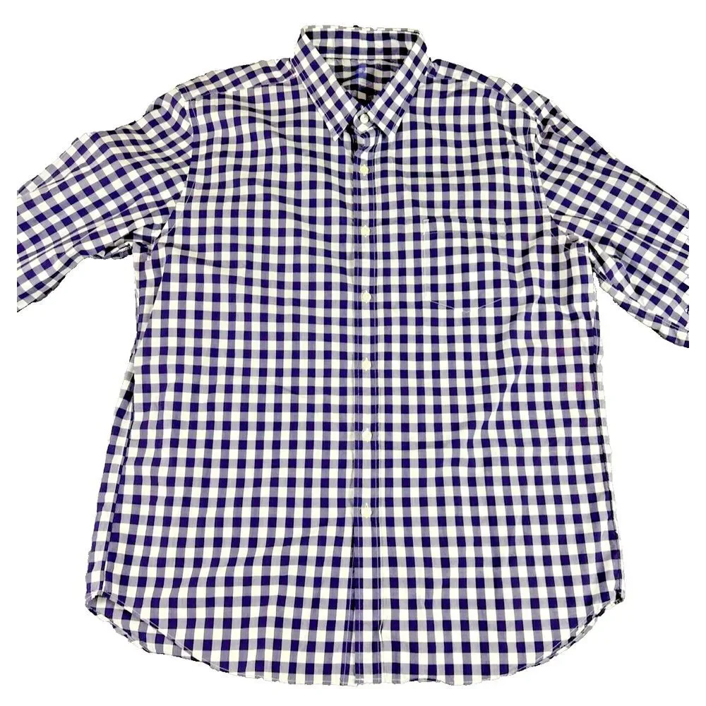 J.Crew Light Weight Purple White Gingham Plaid Check Mens Shirt XL Preppy School